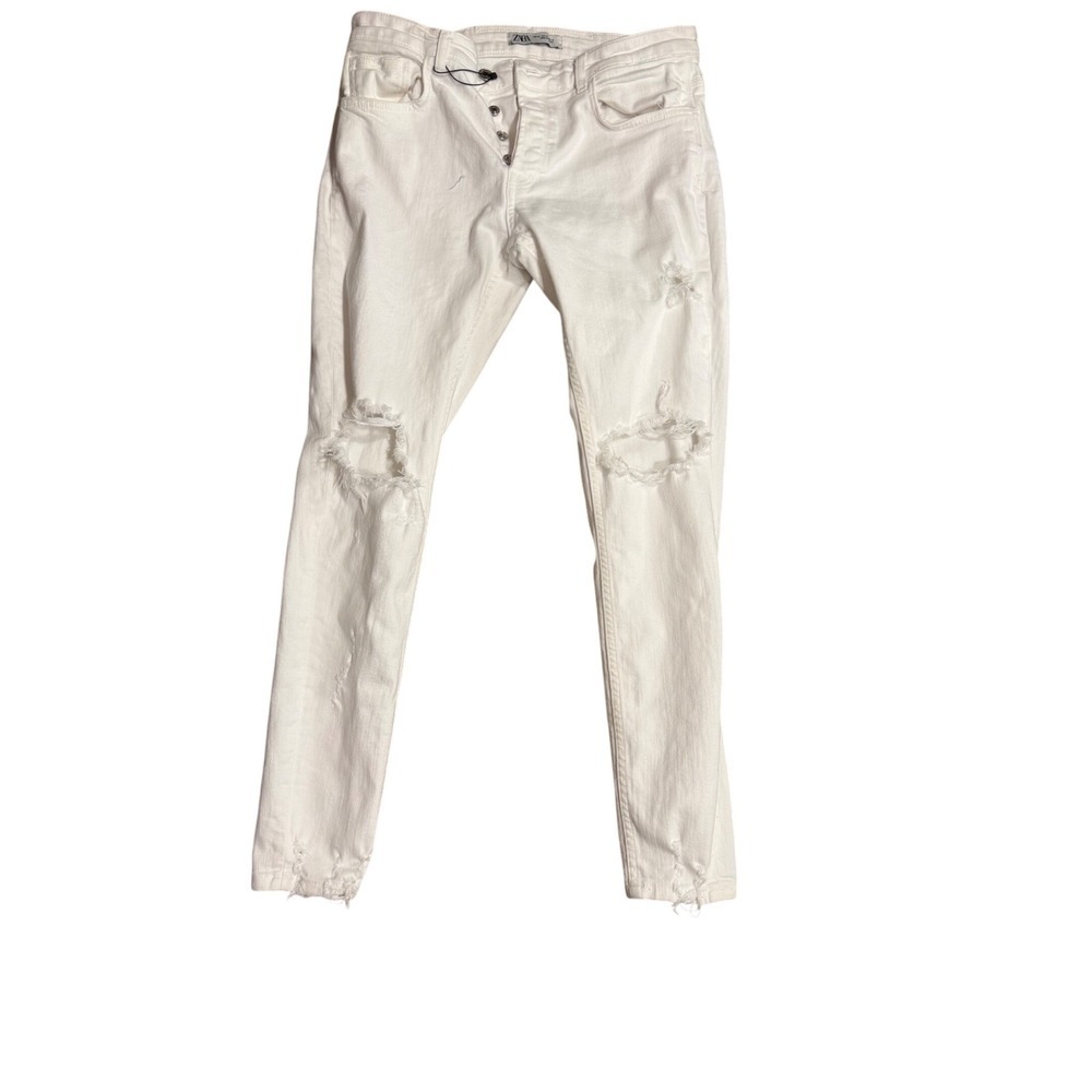 ZARA Womens White Ripped Distressed Skinny Jeans Size 32